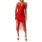 YESFASHION Summer Sexy Dress V-neck Tassel Suspender Skirt Dress