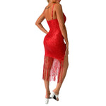 YESFASHION Summer Sexy Dress V-neck Tassel Suspender Skirt Dress