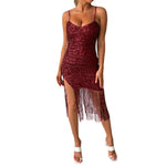 YESFASHION Summer Sexy Dress V-neck Tassel Suspender Skirt Dress