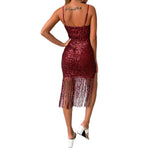 YESFASHION Summer Sexy Dress V-neck Tassel Suspender Skirt Dress