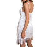YESFASHION Low-cut V-neck Suspender Fringed Dress