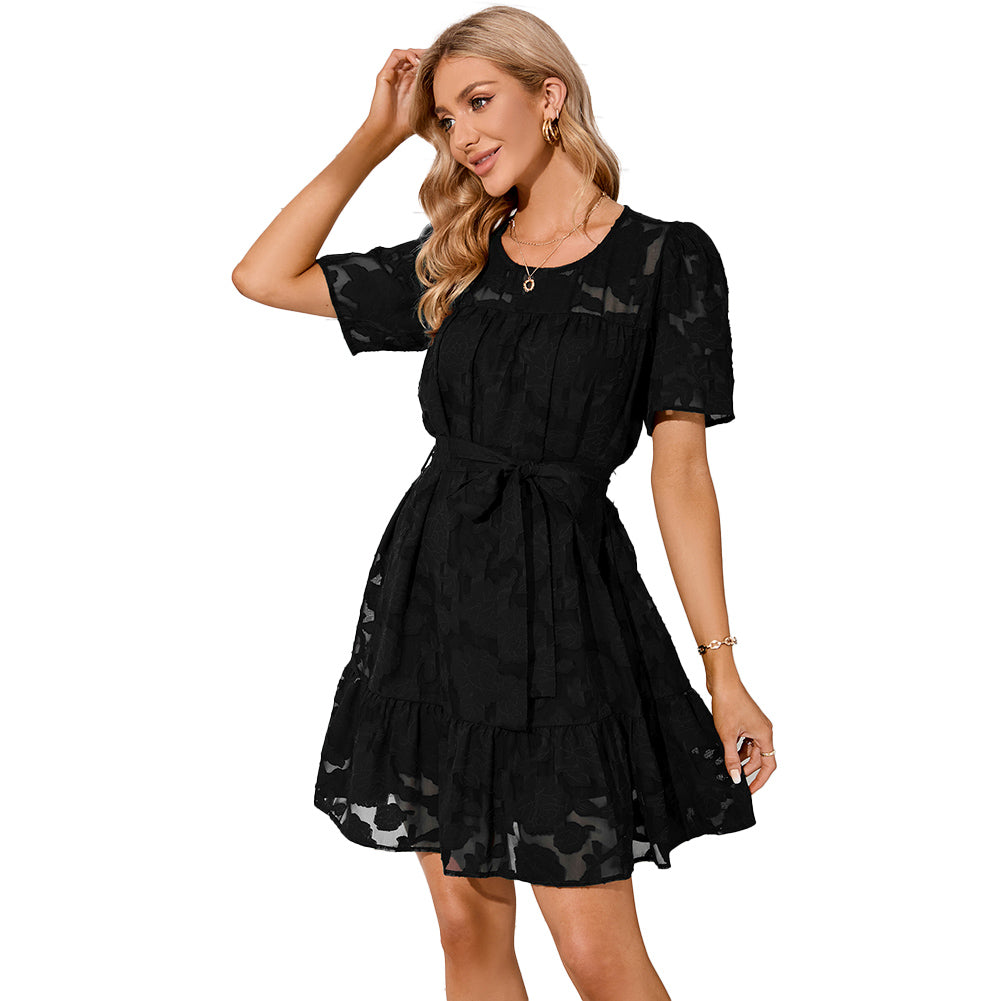 YESFASHION Ladies Bell Sleeve Babydoll Lace Dress