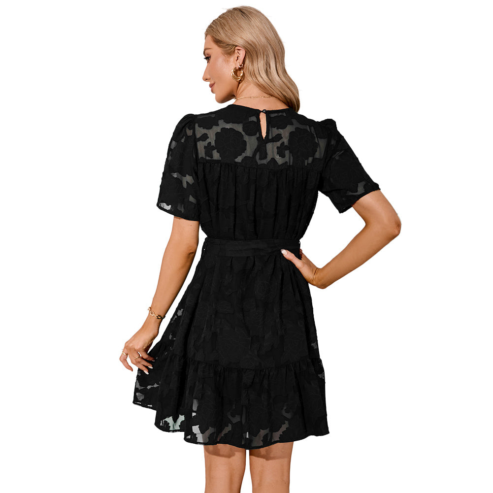 YESFASHION Ladies Bell Sleeve Babydoll Lace Dress