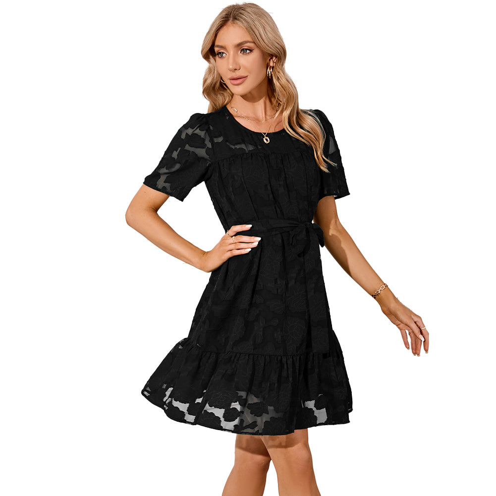 YESFASHION Ladies Bell Sleeve Babydoll Lace Dress