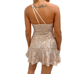 YESFASHION One Shoulder Strap Sexy Backless Ruffle Sequin Dress