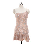 YESFASHION One Shoulder Strap Sexy Backless Ruffle Sequin Dress