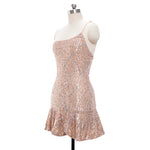 YESFASHION One Shoulder Strap Sexy Backless Ruffle Sequin Dress