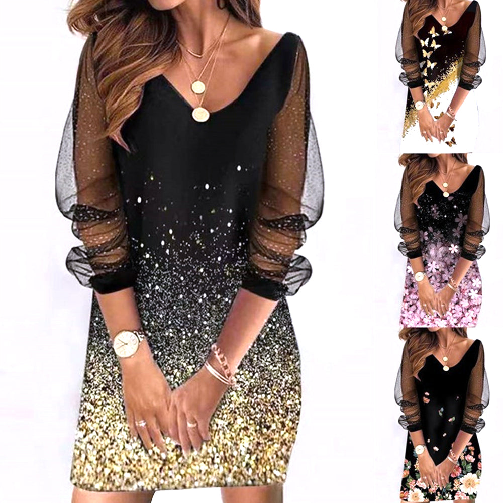 YESFASHION Standalone Sequin See-through Mesh Ladies Dress