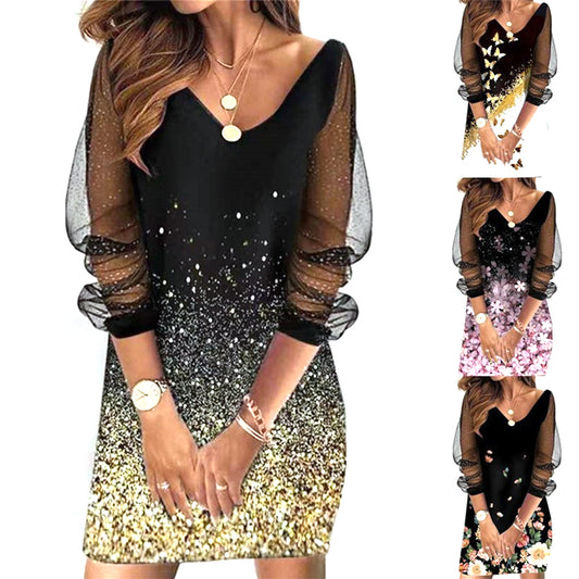 YESFASHION Standalone Sequin See-through Mesh Ladies Dress