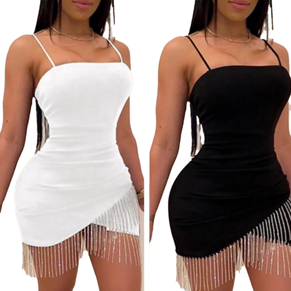 YESFASHION Sexy Tight Dress Fringe Skirt