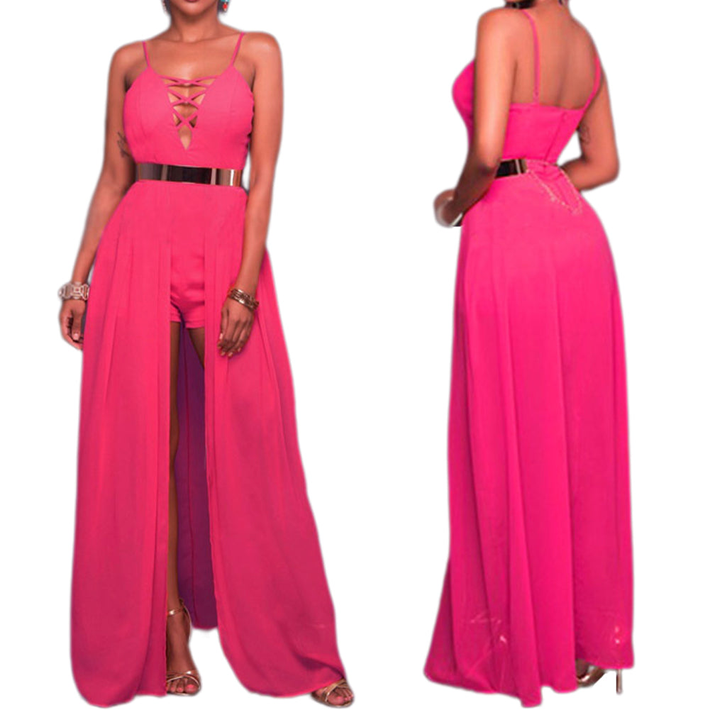 YESFASHION Women Suspender Jumpsuit Sleeveless Casual Pants