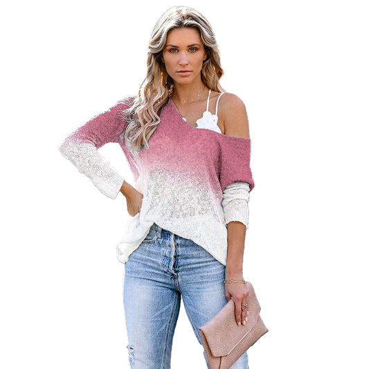 YESFASHION New Commuter Large Size V-neck Spray-dyed Tops