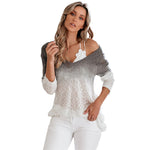 YESFASHION New Commuter Large Size V-neck Spray-dyed Tops