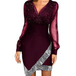 YESFASHION Mesh Sequin Splicing Character Dress