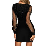 YESFASHION Mesh Sequin Splicing Character Dress