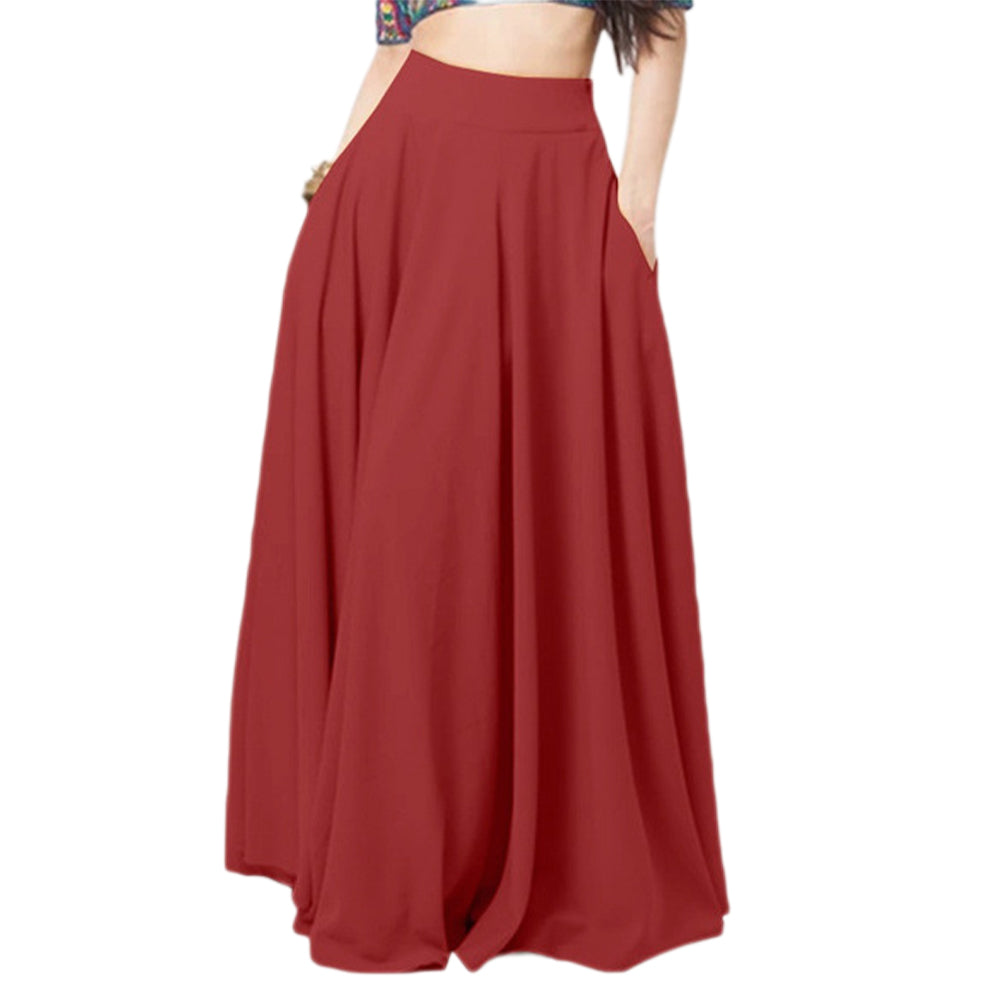 YESFASHION Solid Color Elastic Waist Pleated Skirt