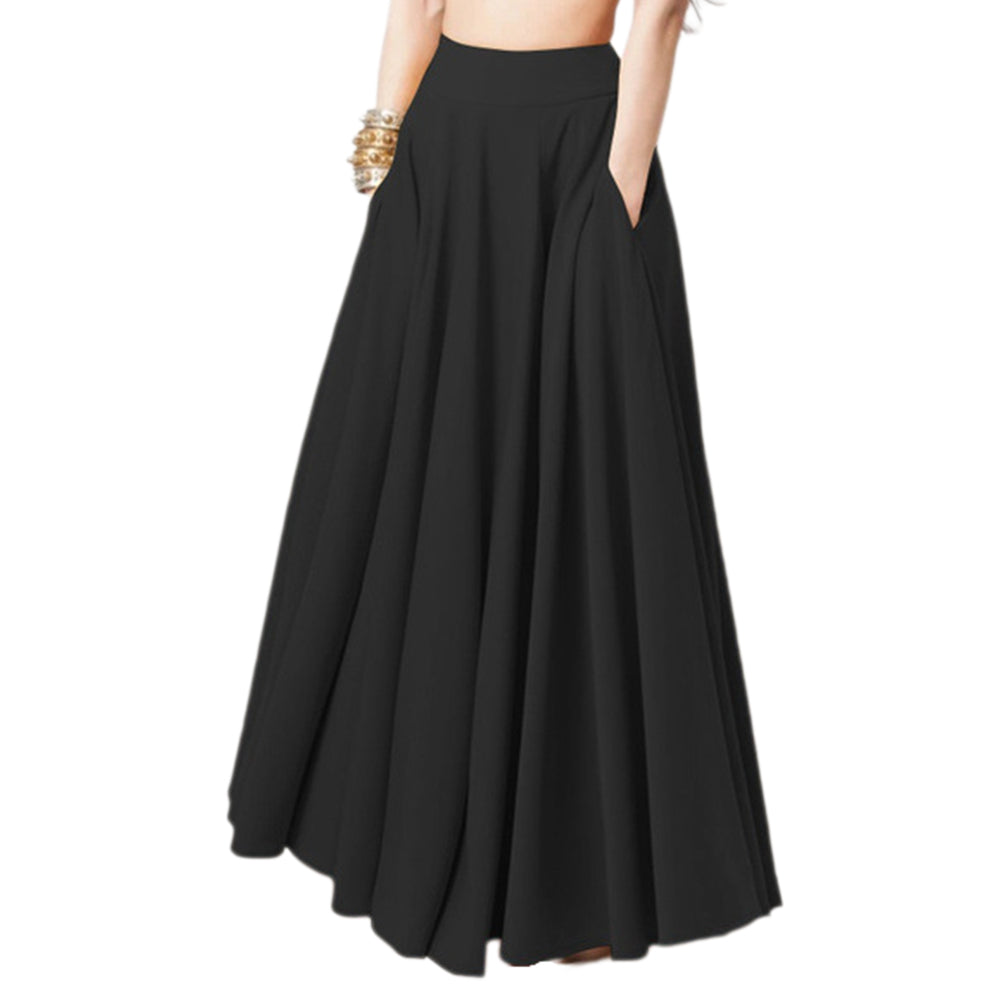 YESFASHION Solid Color Elastic Waist Pleated Skirt