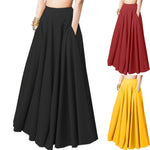 YESFASHION Solid Color Elastic Waist Pleated Skirt