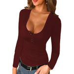 YESFASHION Solid Color U-neck Threaded Long Sleeve Inner Tops