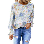 YESFASHION Floral Round Neck Shirt Women Balloon Sleeve Tops