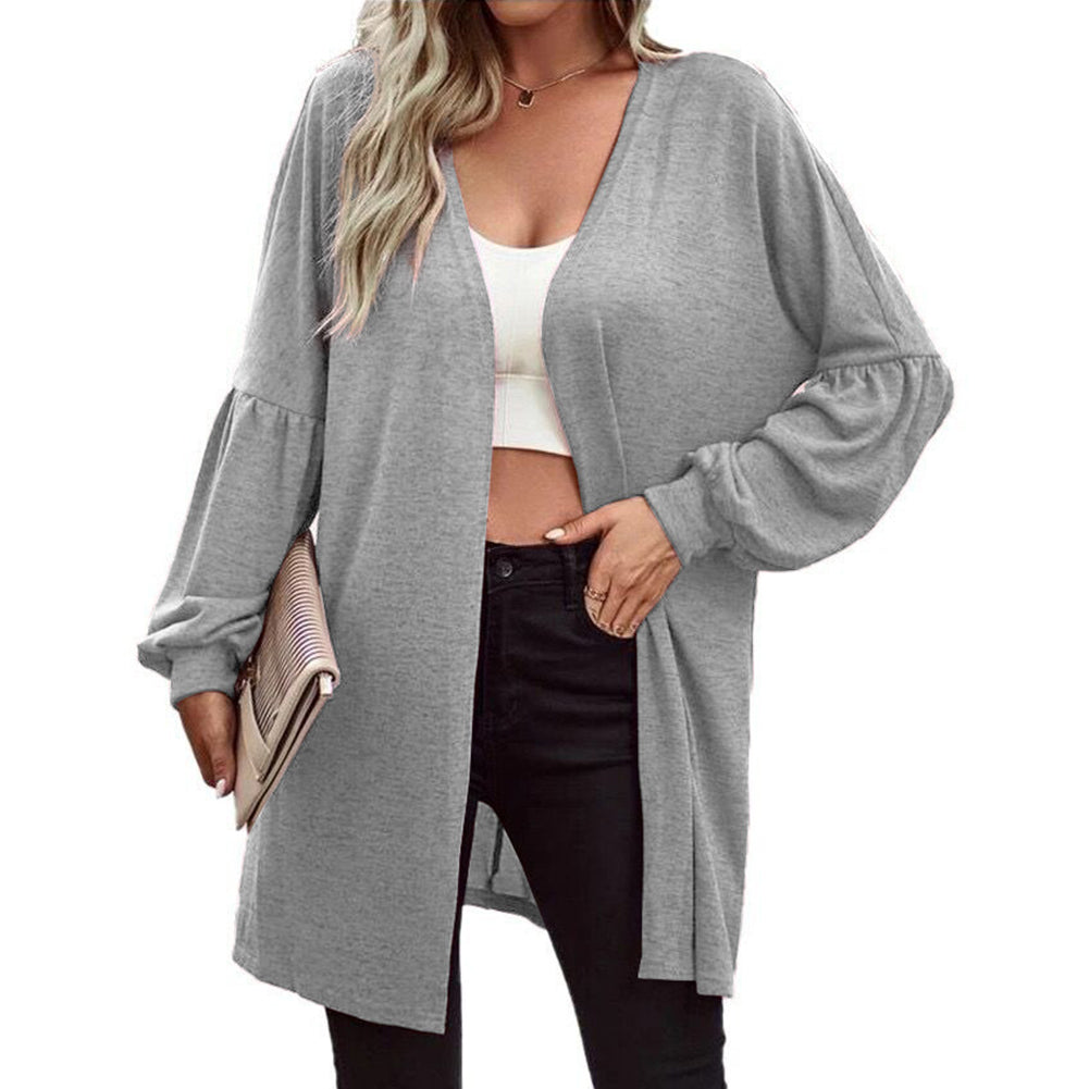 YESFASHION Women Solid Color Coats Cardigan Knitted Jacket