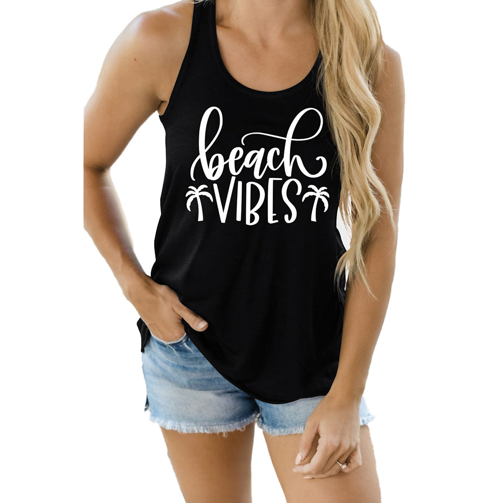 Women Tank Top Fashion Letter Print Casual Tops Pullover Sleeveless T-shirt