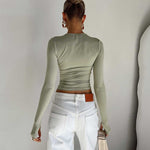 YESFASHION Solid Color Bottom Round Neck Hot Girl Slim Fit Long Sleeve Tops