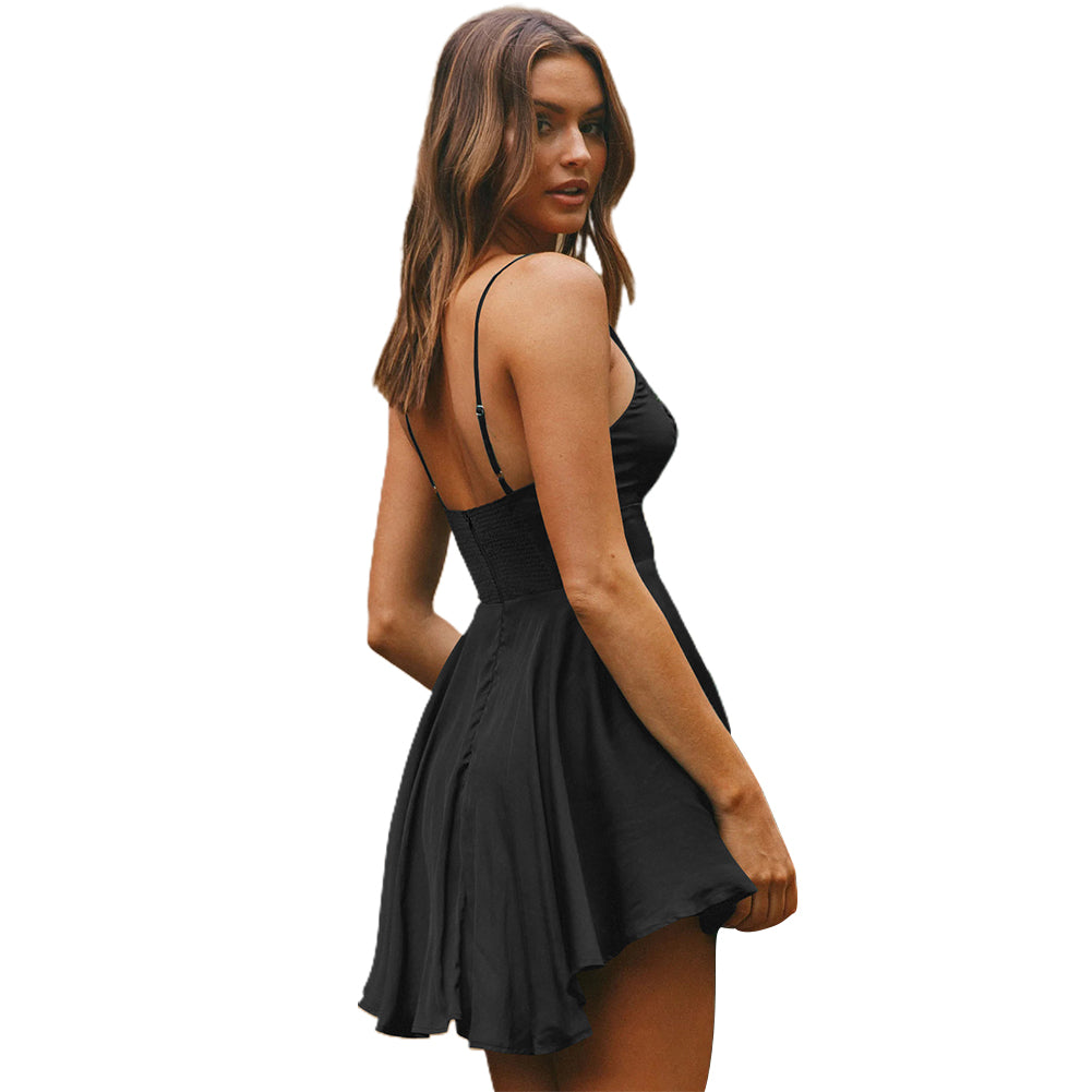 YESFASHION Women Backless Dress Luxurious Short Skirt