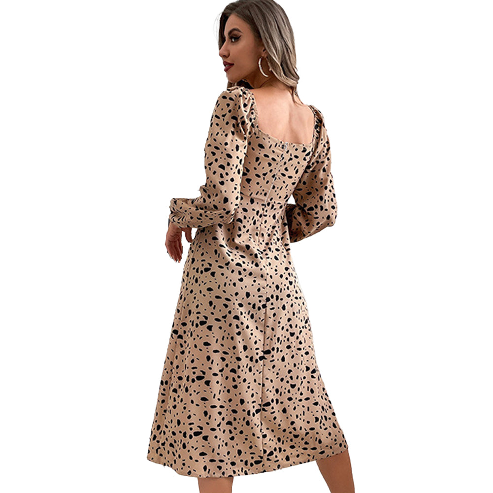 YESFASHION Women Clothing 2023 Spring Leopard Print Dress