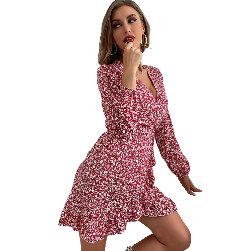 YESFASHION 2023 Spring Women New Long Sleeve Red Dress