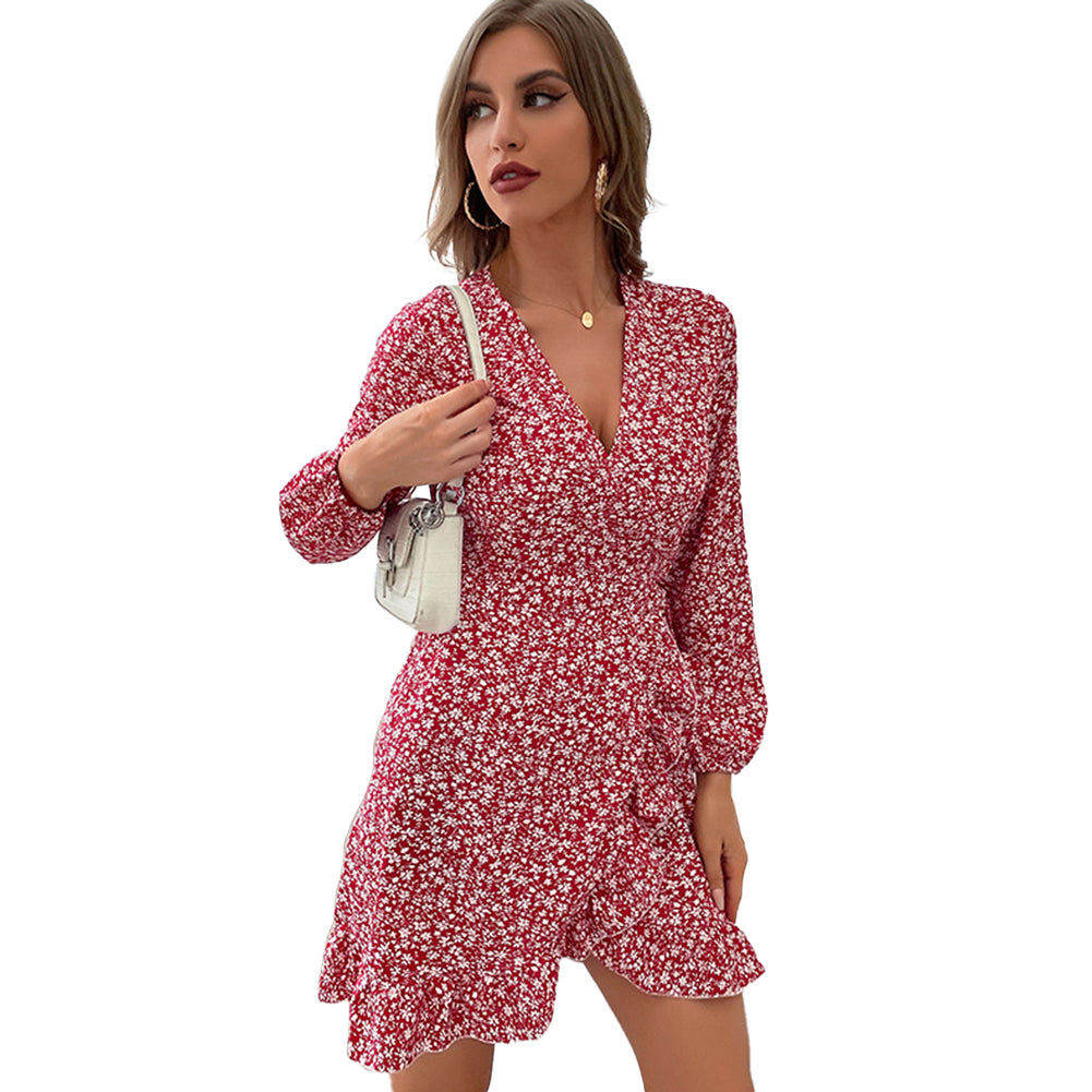 YESFASHION 2023 Spring Women New Long Sleeve Red Dress