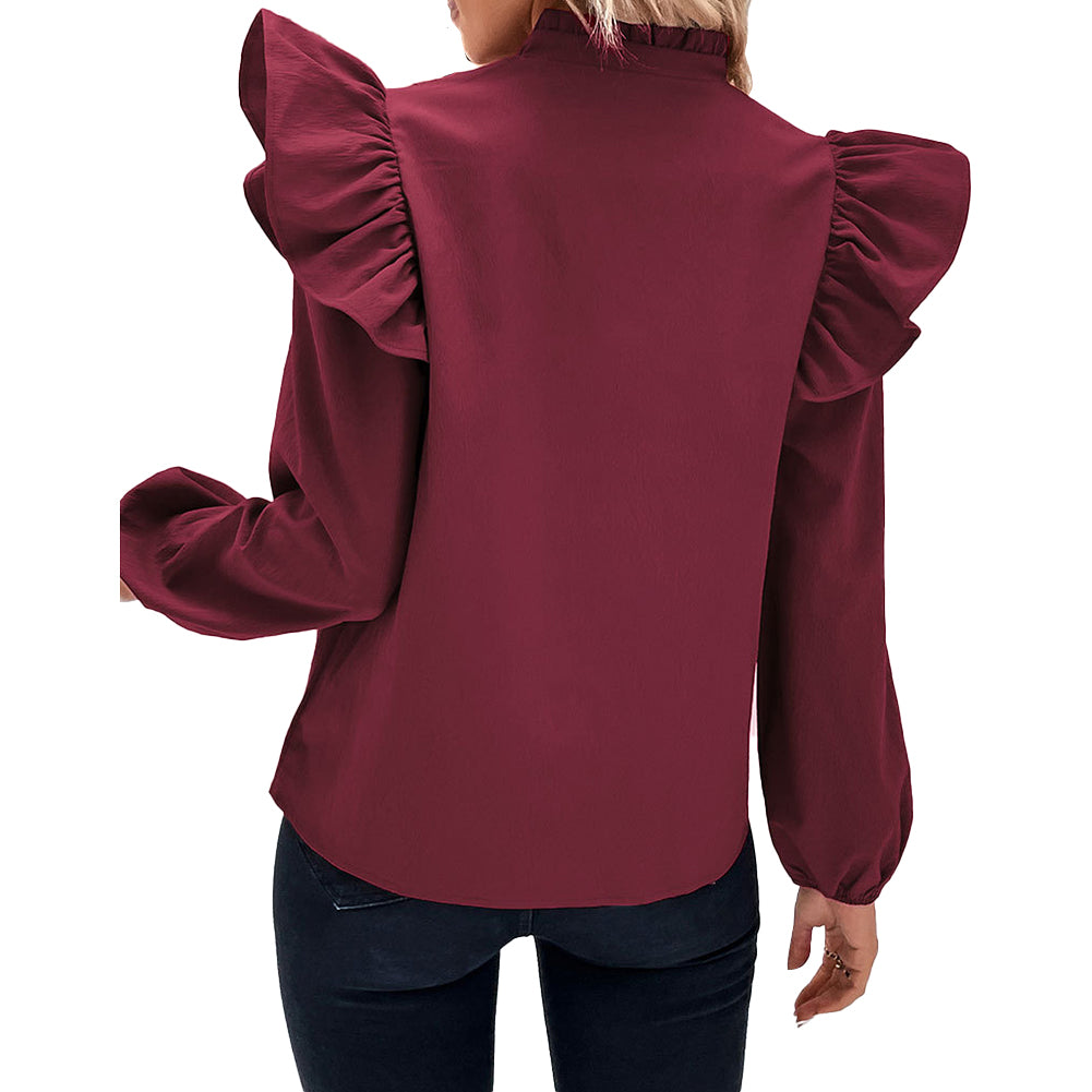 YESFASHION Women Clothing Tops Long-sleeved Solid Color Shirt