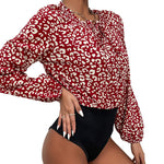 YESFASHION Women New Mosaic Leopard Print Long-sleeved Jumpsuit