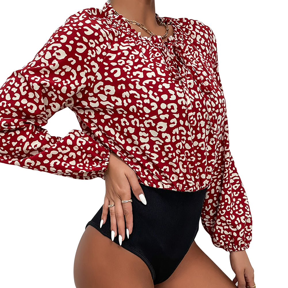 YESFASHION Women New Mosaic Leopard Print Long-sleeved Jumpsuit