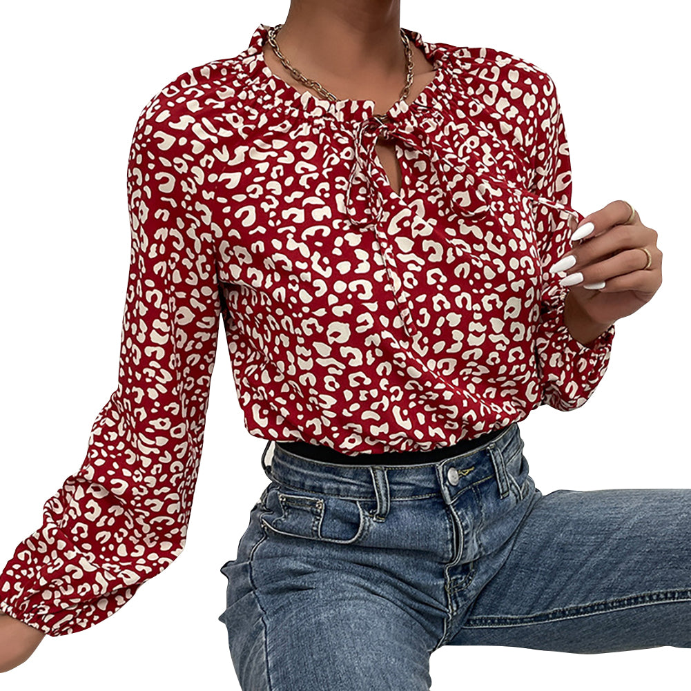 YESFASHION Women New Mosaic Leopard Print Long-sleeved Jumpsuit