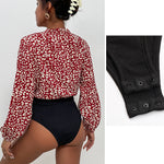 YESFASHION Women New Mosaic Leopard Print Long-sleeved Jumpsuit