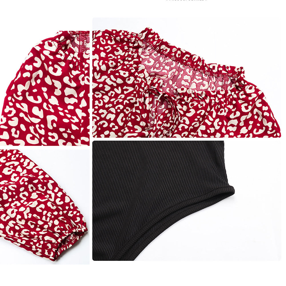 YESFASHION Women New Mosaic Leopard Print Long-sleeved Jumpsuit