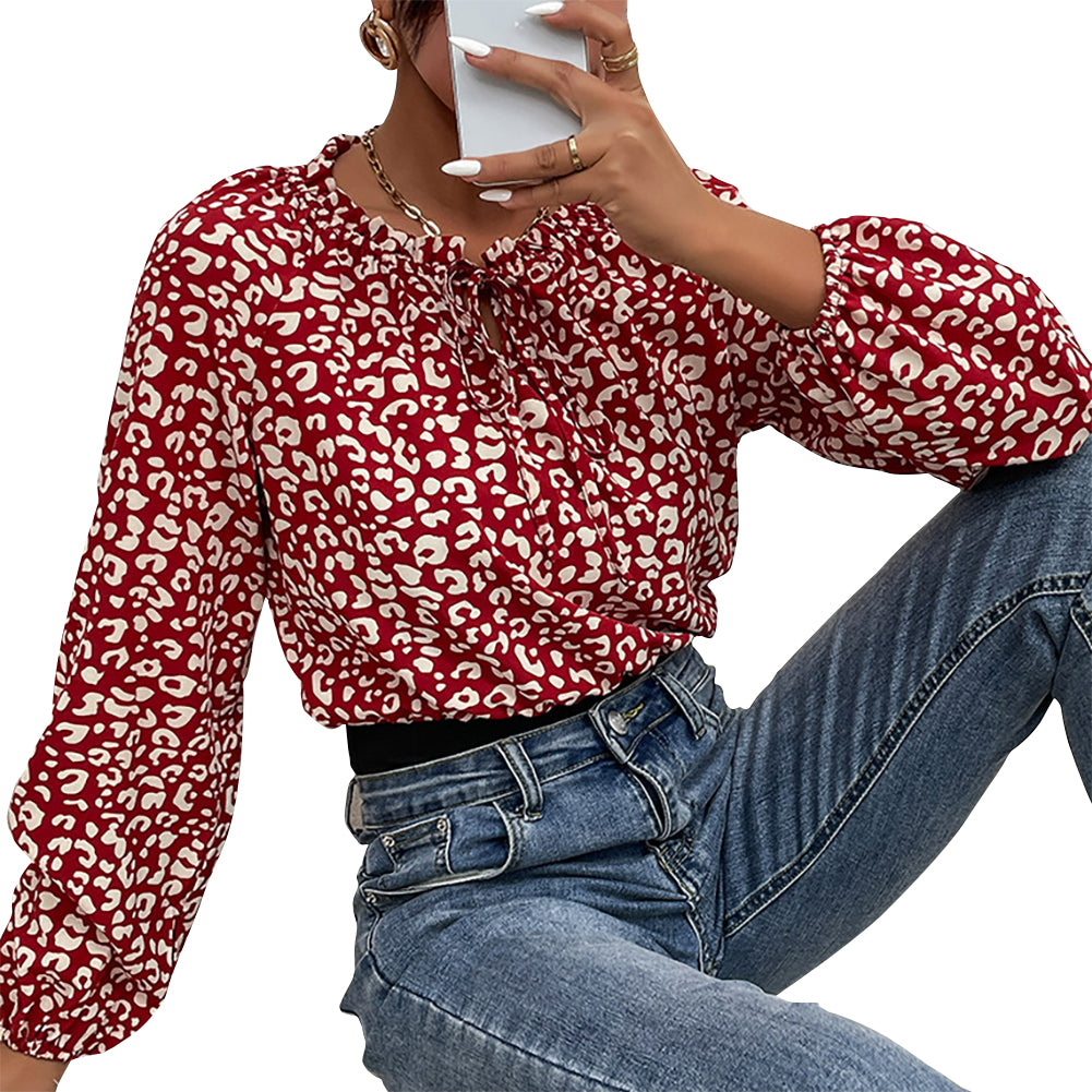 YESFASHION Women New Mosaic Leopard Print Long-sleeved Jumpsuit