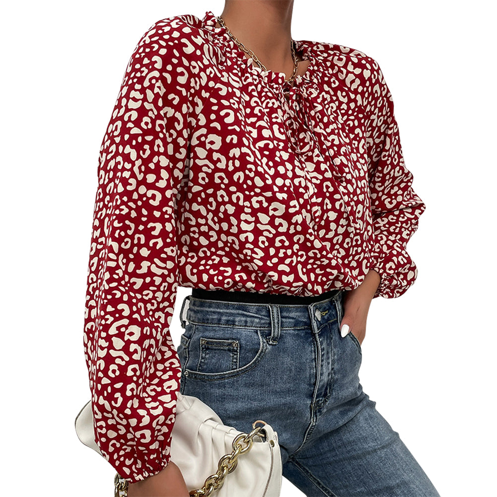 YESFASHION Women New Mosaic Leopard Print Long-sleeved Jumpsuit