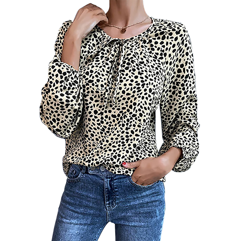 YESFASHION Women Clothing Tops New Leopard Shirt Long Sleeves