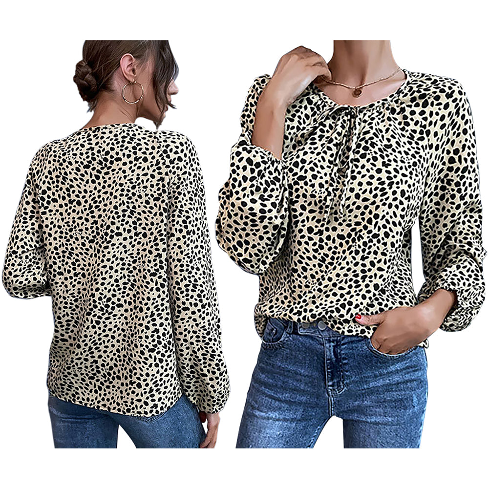 YESFASHION Women Clothing Tops New Leopard Shirt Long Sleeves