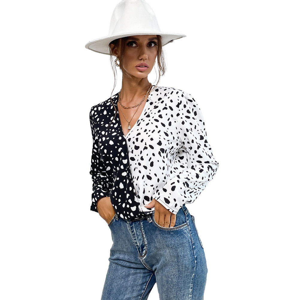 YESFASHION Women Clothing Tops New Leopard Print Long-sleeved Blouse