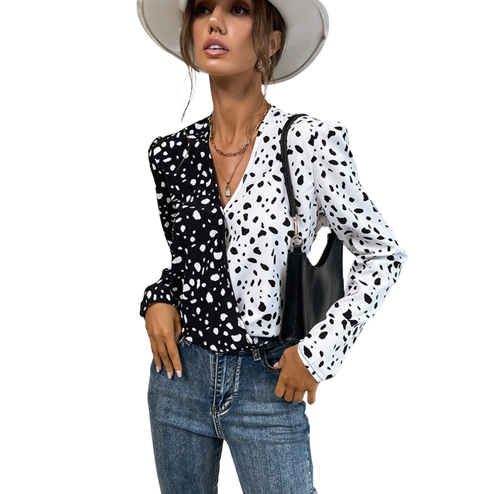 YESFASHION Women Clothing Tops New Leopard Print Long-sleeved Blouse