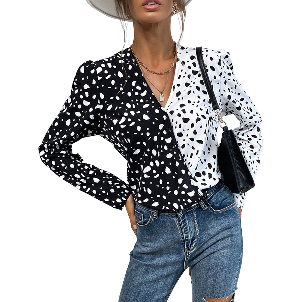 YESFASHION Women Clothing Tops New Leopard Print Long-sleeved Blouse