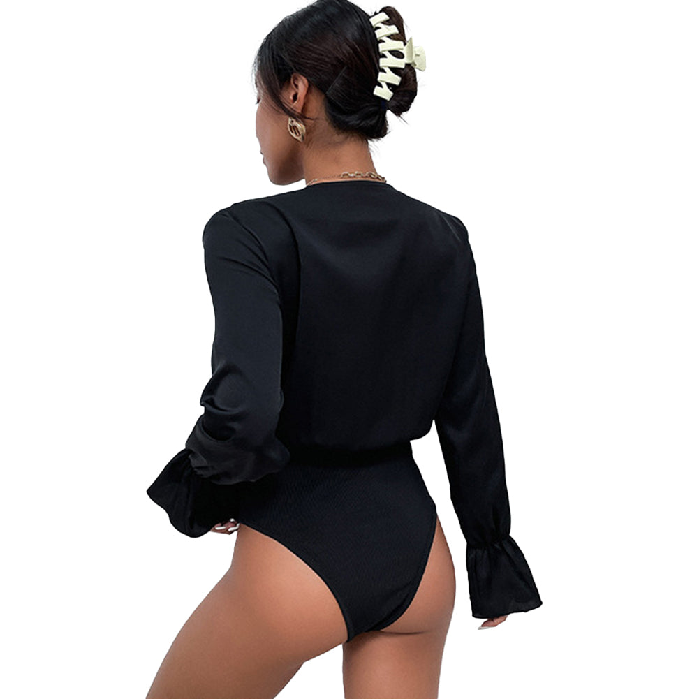 YESFASHION Women Spring New Black Long-sleeved Tight Tops