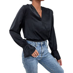 YESFASHION Women Spring New Black Long-sleeved Tight Tops