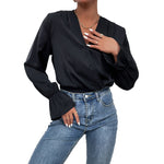 YESFASHION Women Spring New Black Long-sleeved Tight Tops