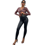 YESFASHION Women Spring New Solid Color Long-sleeved Bodysuit