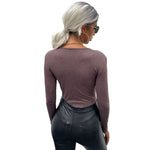 YESFASHION Women Spring New Solid Color Long-sleeved Bodysuit