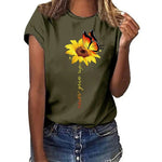 YESFASHION Sunflower Print Short-sleeved Tops Casual T-shirt